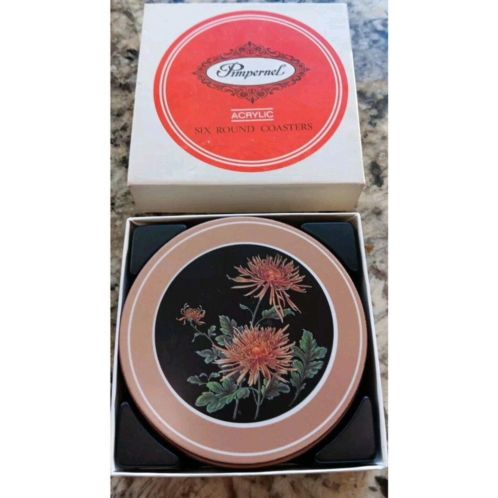 Set of 6 Chrysanthemum coasters Pimpernel Made in England cork backs